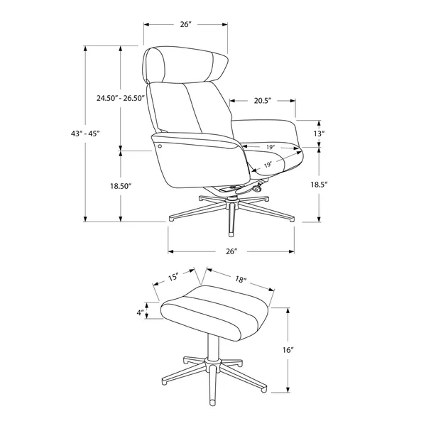 Two Piece Grey Swivel -Adjust Headrest Reclining Chair Set