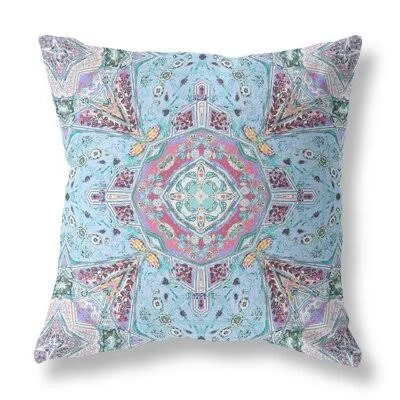 Buddha Flower Ceremony Suede Zippered Pillow with Insert Aqua Brown Bungalow Rose Color: Light Blue/Magenta - Size: 16x22 x 16