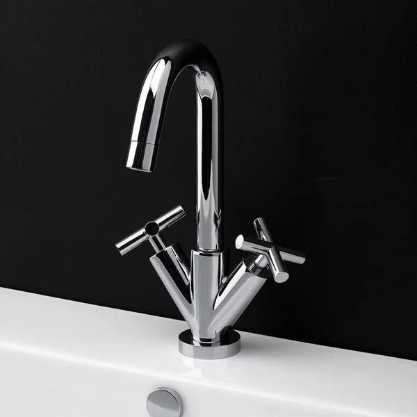 Lacava 1581.1-CR Deck-Mount Single-Hole Faucet w/ A Goose-Neck Spout - Two Cross Handles Polished Chrome