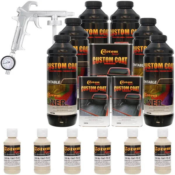 Custom Coat Urethane Spray-On Truck Bed Liner Kit with Spray Gun - Shoreline Beige, 6 Liters