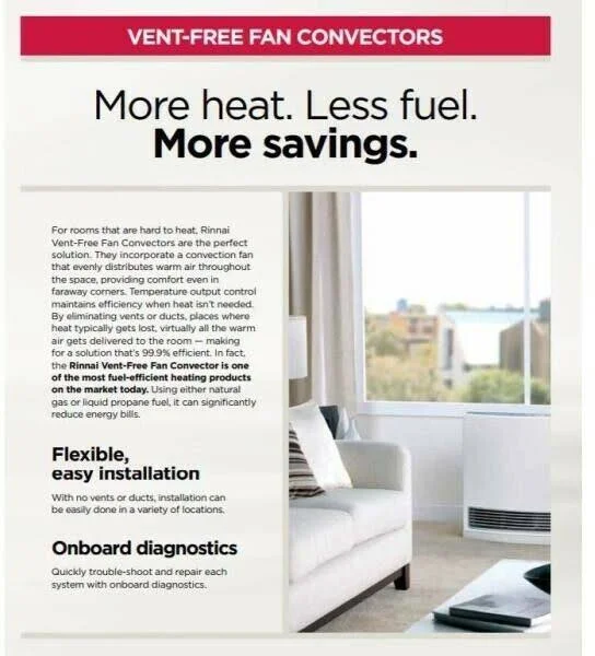 Rinnai FC510P 10, 000 BTU Vent-Free Propane Fan Convector