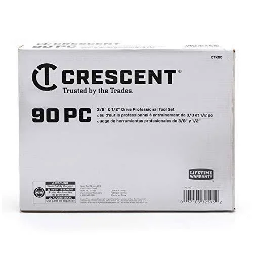 Crescent 90 Piece Mechanics Tool Set with Ratcheting Wrenches SAE & Metric - Ctk90