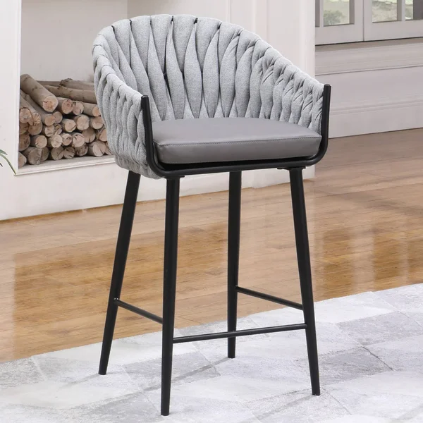 Chintaly Imports Dina Weave Back Metal Counter Stools in Gray (Set of 2)