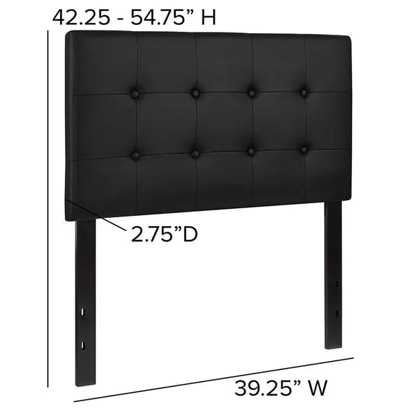 Alamont Button Tufted Upholstered Twin Size Headboard in Black Vinyl