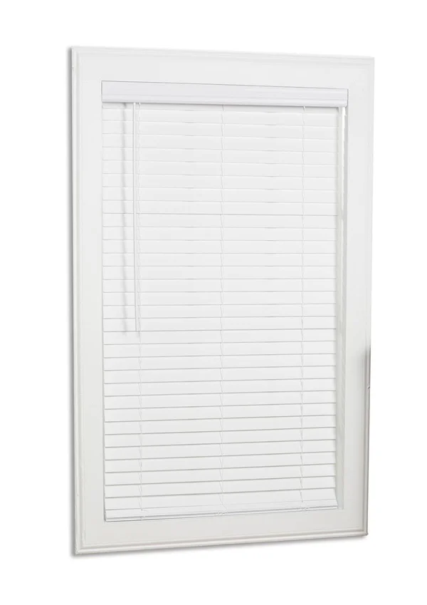 Allen + Roth Cordless Faux Wood 2-in Slat Width 70.5-in x 64-in Cordless White Faux Wood Room Darkening Faux Wood Blinds, 18JWT