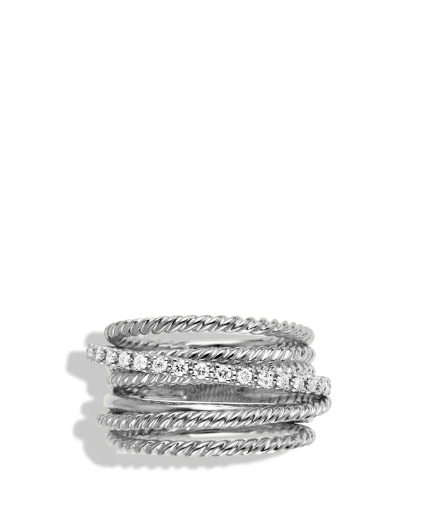 David Yurman Crossover Wide Ring with Diamonds - White/Silver