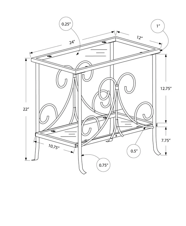22x22 White Metal and Clear Tempered Glass Accent Table