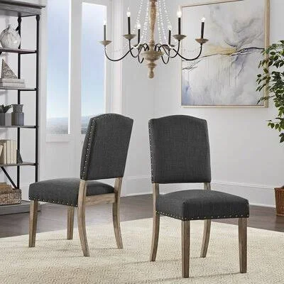 Eustace Side Chair Three Posts Leg Color: Antique Gray - Upholstery Color: Dark Gray