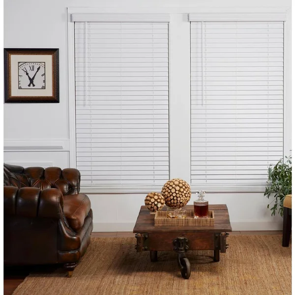 Perfect Lift Window Treatment Cut-to-Width White 2in. Cordless Faux Wood Blind - 42in. W x 64in. L (Actual Size: 42in. W x 64in.