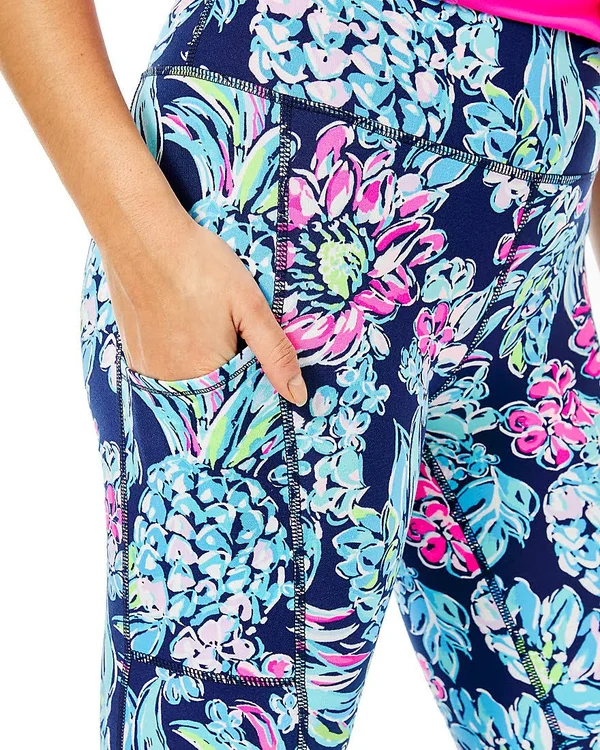 Lilly Pulitzer Womens UPF 50+ Luxletic 24x22 High Rise Weekender Midi Legging (High Tide Navy Pineapple Paradise) (Size XL)