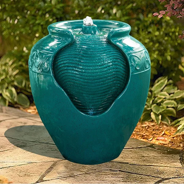 Peaktop Outdoor Garden Patio Teal LED Pot Water Fountain Feature YG0037A-UK