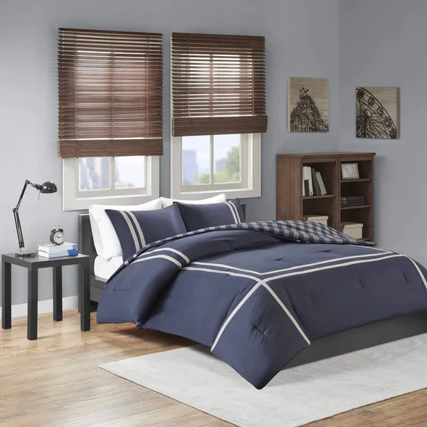 Intelligent Design Oxford Reversible Comforter Set - Navy - Full/Queen