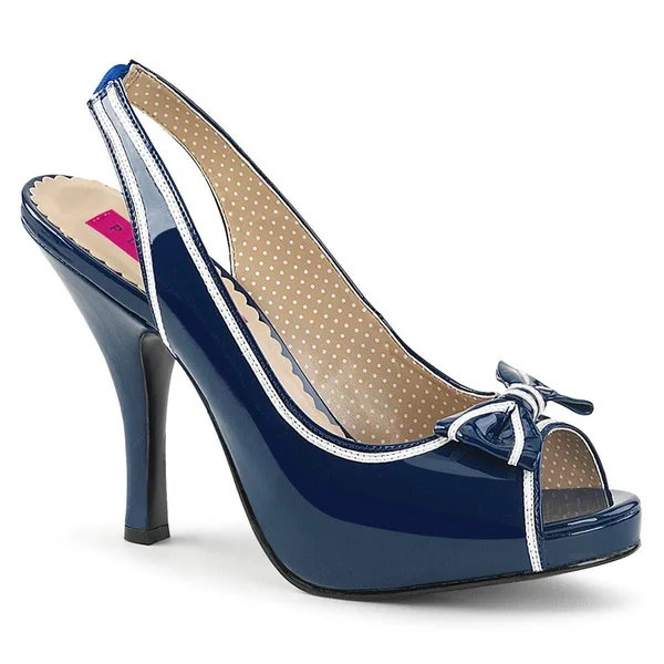 Pleaser Pink Label PINUP-10, 4 1/2x22 Slingback Sand - Blue/White 9