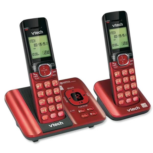 Vtech CS6529 DECT 6.0 Cordless Phone System with Caller ID/Call Waiting/Answering Machine, 2 Handsets, Red