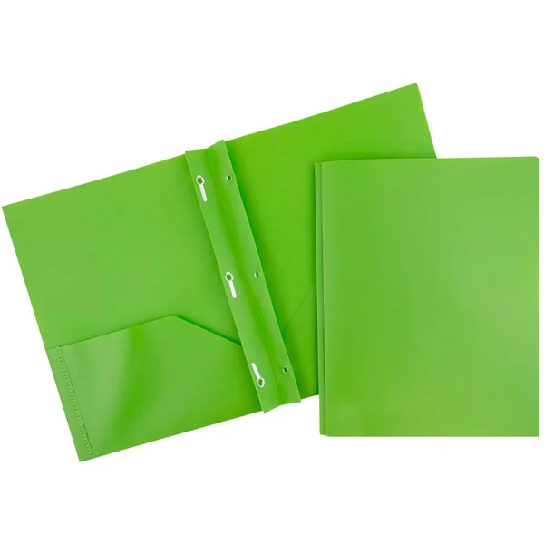 Jam Paper Plastic Pop 2-Pocket Folders with Metal Prong Fastener - Lime Green, 6/Pack (382ECligr)