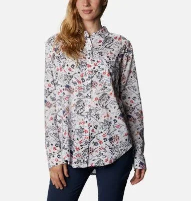Columbia Women's PFG Sun Drifter II Long Sleeve Shirt - White Americana - M