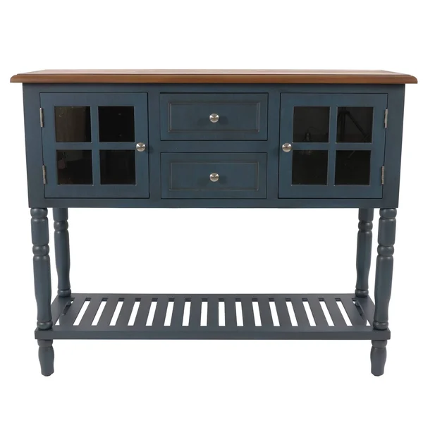 Decor Therapy Taylor Antique Navy/Wood Tone Top 4-Drawer Console Table