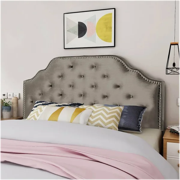 Noble House - Lancaster 62x22 Full-Size/Queen Upholstered Headboard - Gray/Black