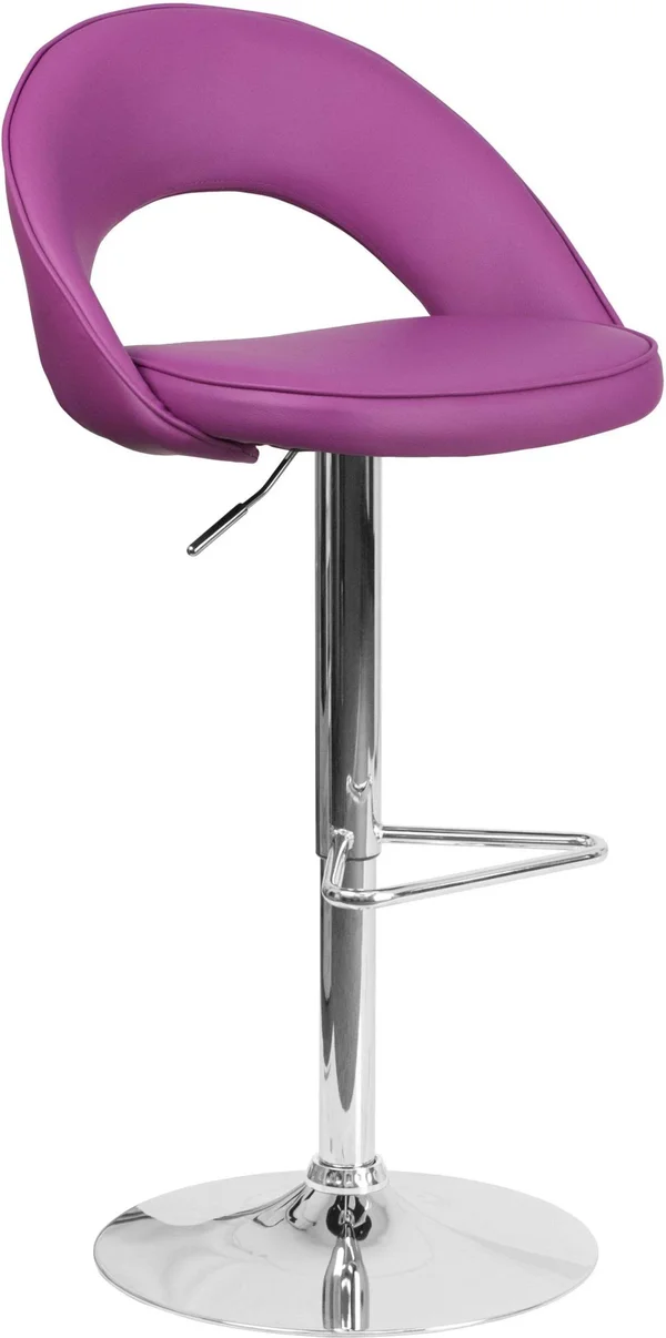 Flash Furniture Contemporary Purple Vinyl Rounded Back Adjustable Height Barstool with Chrome Base