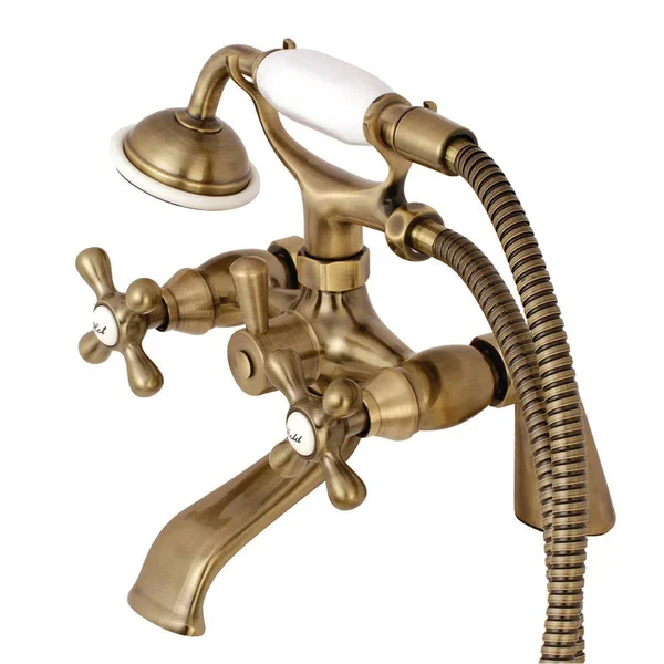 Kingston Brass KS267PB Deck Mount Clawfoot Tub Filler with Hand Shower - Polished Brass