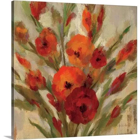 Canvas on Demand 'Crimson Blooms I - Crop' by Silvia Vassileva Painting Print on Canvas - Green