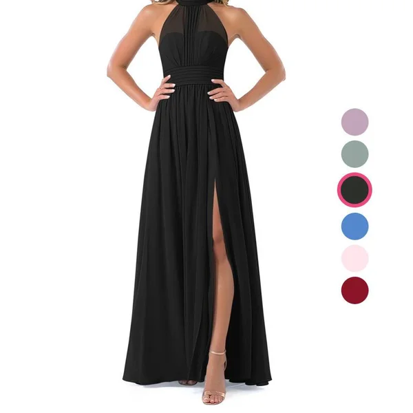 Azazie A-Line/Princess Halter Floor-Length Chiffon Bridesmaid Dresses - Black