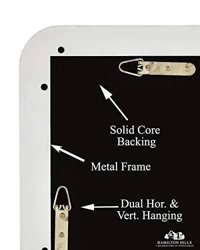 Hamilton Hills Contemporary White Metal Wall Mirror, Glass Panel White Framed Rounded Corner Deep Set Design, Mirrored Rectang
