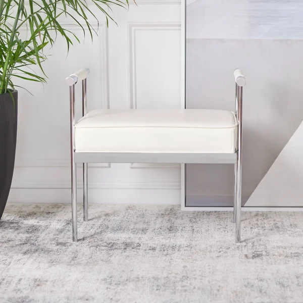 Safavieh Pim Small Rectangle Bench w/ Arms - White - Chrome