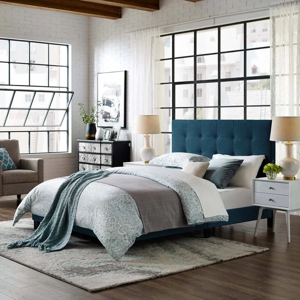 Modway Melanie Twin Tufted Button Upholstered Fabric Platform Bed Gray