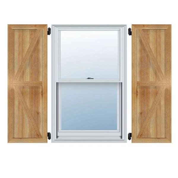26 7/8x22W x 22x22H TimberCraft Five 5 3/8x22 Boards Framed Board-n-Batten Shutters w/Z-Bar - Rough Sawn Western Red Cedar (Per P