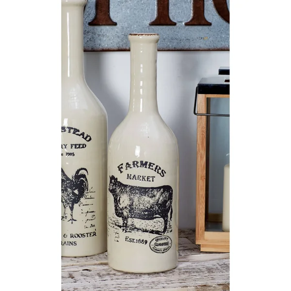 Set of 3 Farmhouse Ceramic Bud 20 x 7 inch Vases - White
