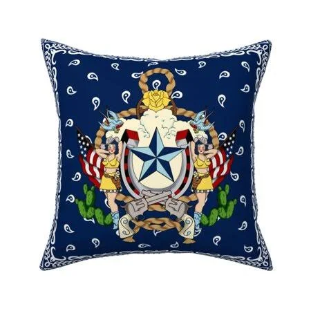 Tattoo Vintage Retro Navy Throw Pillow Cover W Optional Insert by Roostery, Size: 18 x 18 Cu003EOnly, Blue