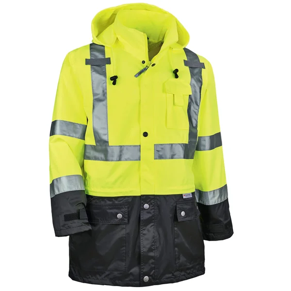 Ergodyne 8365BK Lime Type R Class 3 Black Front Rain Jacket
