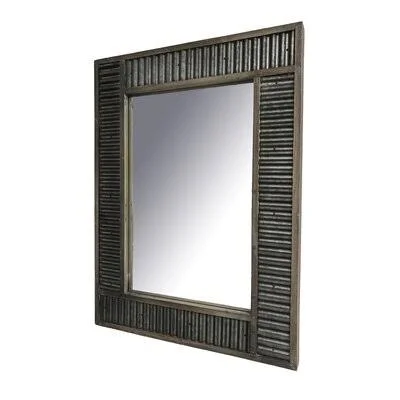 Gracie Oaks Masam Corrugated Tin with Wood Frame Wall Mirror