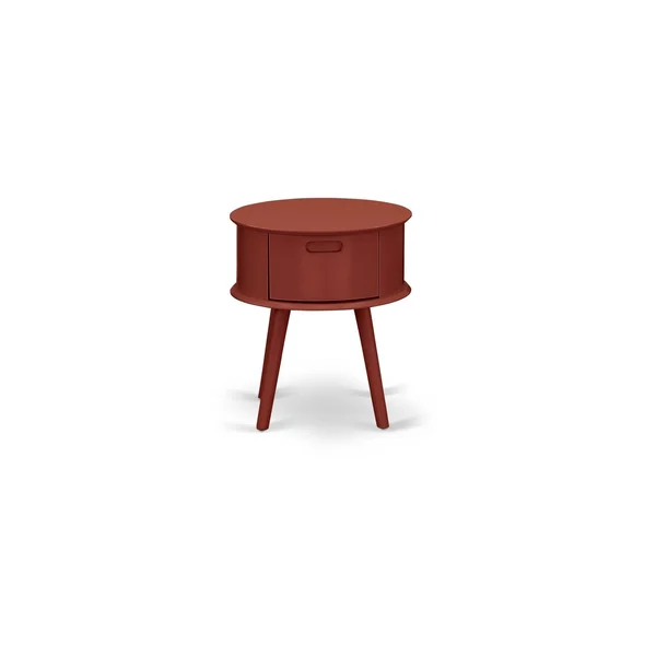 East West Furniture Gordon Round Night Stand End Table with Drawer in Burgundy Finish