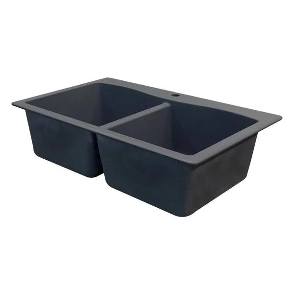Transolid ATDE3322-12-CADE Aversa Granite 4-Hole Drop-in Double-Bowl Kitchen Sink, 33-in L x 22-in W x 9-in H, Espresso