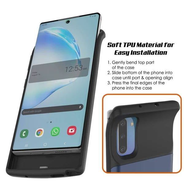 Punkcase PunkJuice Galaxy Note 10 Battery Case, 5200mAh Fast Charging Extended Power Bank w/Screen Protector, IntelSwitch, Sli