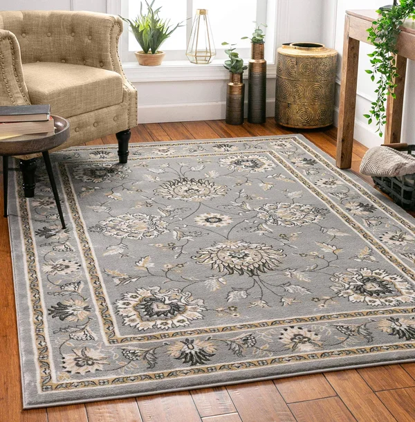 Sultan Sarouk Grey Oriental Area Rug Persian Floral Formal Traditional Area Rug 7& x 9& Easy Clean Stain Fade Resistant Shed Fre