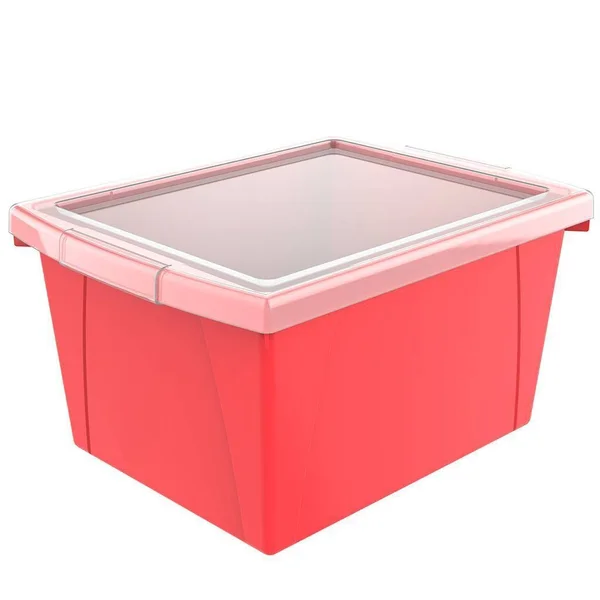 Storex 4 Gallon (15L) Classroom Storage Bin with Lid, Red, 6-Pack