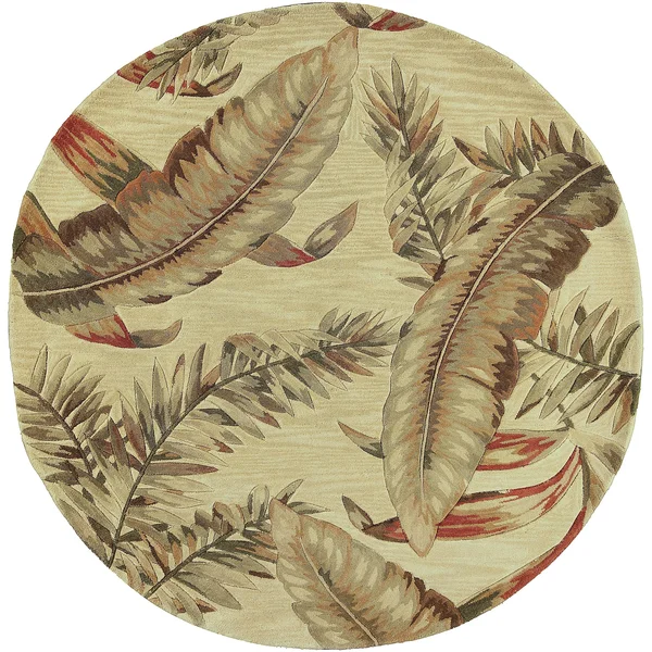 Porch den Hand Tufted Wool Tropical Feathers Area Rug 79