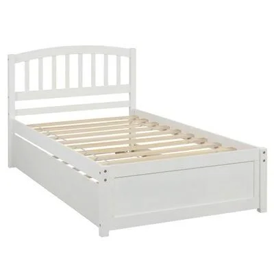 Twin Size Platform Bed Wood Bed Frame with Trundle - Espresso Red Barrel Studio Color: White