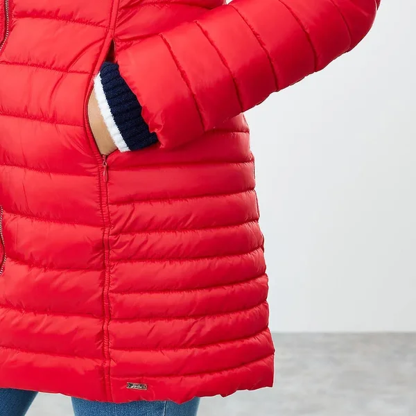Joules Ladies Canterbury Long Luxe Padded Jacket in Red