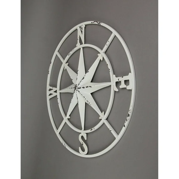 Distressed Metal Compass Rose Indoor/Outdoor Wall Hanging - White