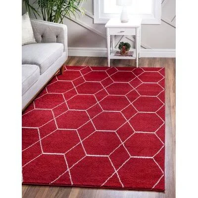 Lillie Geometric Red Area Rug Wrought Studio Rug Size: Rectangle 8& x 10&