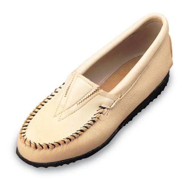 Women's Minnetonka Deerskin Gore Front Crepe Sole, Size: 10, White