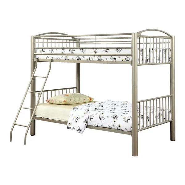 Furniture of America Lohani Twin Over Twin Metal Bunk Bed in Gold