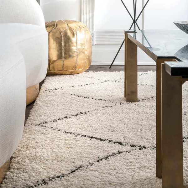 nuLOOM Jessie Moroccan Lattice Shag Off-White 10 ft. Square Rug - Beige