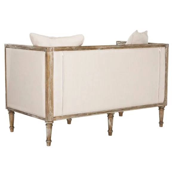 Safavieh Leandra French Country Settee, Beige/Rustic Oak, 53 inches x 28.8 inches x 31.5 inches