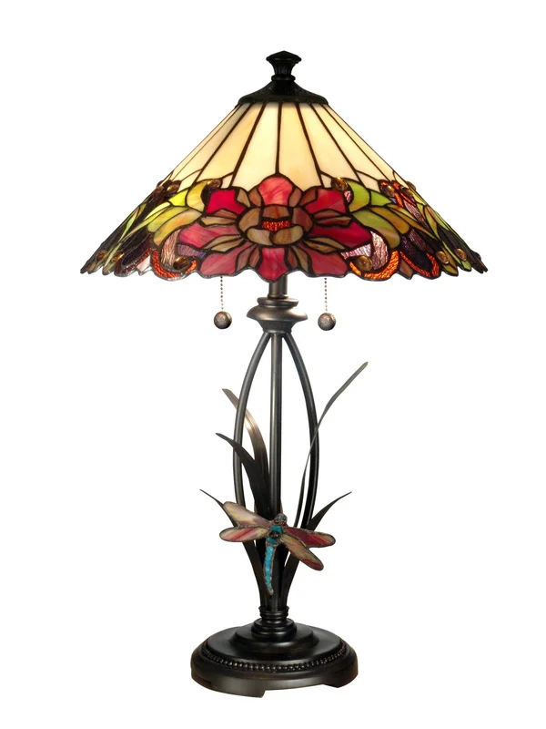 Dale Tiffany TT10793 Floral with Dragonfly Tiffany Table Lamp, Antique Bronze