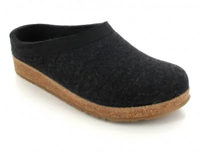 HAFLINGER Grizzly Torben Graphite Wool Unisex Slip On Mule Slippers Wi